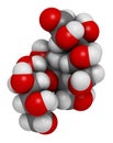 Maltodextrin food additive molecule. 3D rendering. Atoms are represented as spheres with conventional color coding: hydrogen (