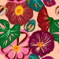 Malva flowers. Vector seamless pattern