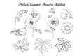 Malva Summer Flowers Sketches. Hand Drawn Illustration