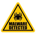 Malware detected, warning triangle sign on white background