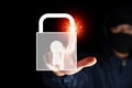 Malware internet hacker thief unlock key concept on black background in concept of digital wallet money warning for computer data Royalty Free Stock Photo