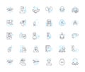 Malware prevention linear icons set. Firewall, Antivirus, Encryption, Patching, Detection, Sandbox, Phishing line vector