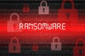 Malware, Ransomware and virus infected alert on red screen background