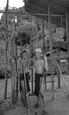 Malysia: Two young Iban head hunter boy`s with their spears