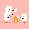 Marshmallow character. Marshmallow piece on skewer roasting.