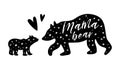 Mama bear. Baby bear. Black bear family print. Simple bear silhouette for mothers day, cute t-shirt design Vector poster Royalty Free Stock Photo