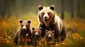 Mama bear with her cubs in a forest Royalty Free Stock Photo