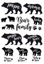 Mama bear, papa bear, baby bear, vector set Royalty Free Stock Photo