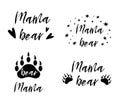 Mama bear text collection. Black paw symbol. Simple mama bear set. cute mothers and baby icon. Vector Royalty Free Stock Photo