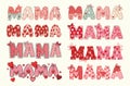 mama checkered bow typography bundle pink and black Royalty Free Stock Photo