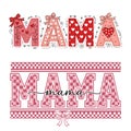 mama hearts and checkerboard bow typography set Royalty Free Stock Photo