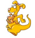 Mama Kangaroo with little one comic humorist design