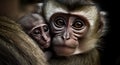 Mama monkey holds her baby monkey, ai-generated artwork