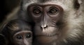 Mama monkey holds her baby monkey, ai-generated artwork