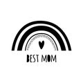 Mama rainbow illustration. Cute black rainbow with heart. Mothers days logo. Modern print, decorative graphic element.