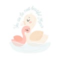 Mama Swan with baby. Happy Mothers day greeting card concept Royalty Free Stock Photo