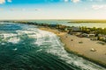 Mamaia beach at the Black Sea Coast at sunset, Constanta, Romania. Aerial view Royalty Free Stock Photo