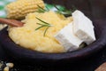 Mamaliga or polenta porridge made out of yellow maize flour.