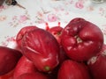 Mamiew Pomerac, Malay Apple Syzygium Malaccense isolated. Jambu jamaika in plate.