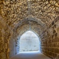 Mamluk era arched stones tunnel leading to Al-Muayyad Bimaristan ancient hospital, Cairo, Egypt