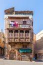 Mamluk era style oriel window with interleaved wooden grid - Mashrabiya, at historic Sokkar House, Bab Al Wazir district