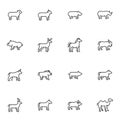 Mammal animals line icons set