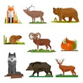 Mammal animals vector set in flat style design. Zoo cartoon icons collection. Royalty Free Stock Photo