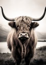 Mammal scotland cow hairy scottish horn animal grass bull cattle farm nature Royalty Free Stock Photo