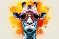 mammal wildlife zoo africa portrait sunglasses giraffe neck animal colorful. Generative AI.