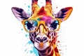 mammal zoo africa colorful giraffe neck wildlife animal portrait sunglasses. Generative AI.