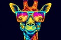 neck giraffe sunglasses mammal africa colorful wildlife portrait zoo animal. Generative AI.