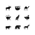 Mammals and birds black glyph icons set on white space Royalty Free Stock Photo