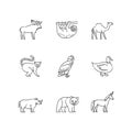 Mammals and birds pixel perfect linear icons set Royalty Free Stock Photo
