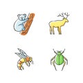 Mammals and insects RGB color icons set