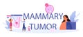 Mammary tumor typographic header. Consultation with doctor