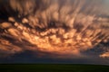 Mammatus clouds at sunset with soft light glow