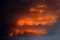 Mammatus clouds forming at sunset ahead of severe thunderstorm.