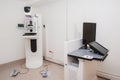 Mammography breast screening device in hospital laboratory of modern clinic. Selective focus