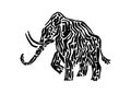 Mammoth animal decorative vector illustration painted by ink, hand drawn grunge cave painting, black isolated elephant silhouette