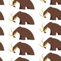 Mammoth animal with fur and tusks seamless pattern