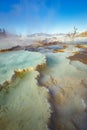 Mammoth Hot Springs with steamy terraces during winter snowy season in Yellowstone National Park, Wyoming Royalty Free Stock Photo