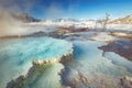 Mammoth Hot Springs with steamy terraces during winter snowy season in Yellowstone National Park, Wyoming