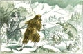 A mammoth hunt in the glacial period, vintage engraving