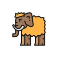 Mammoth, prehistoric animal flat color line icon. Isolated on white background