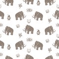 Mammoth seamless pattern with tiger and snake stone age theme background