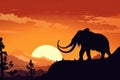 A Mammoth silhouette perched atop a windswept peak slowly sinking into a brilliantly hued sunset.. AI generation Royalty Free Stock Photo