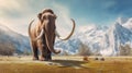 A mammoth in the snowy landscape. elephant mammoth. Generative Ai