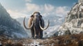 A mammoth in the snowy landscape. elephant mammoth. Generative Ai