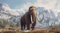 A mammoth in the snowy landscape. elephant mammoth. Generative Ai