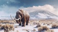 A mammoth in the snowy landscape. elephant mammoth. Generative Ai